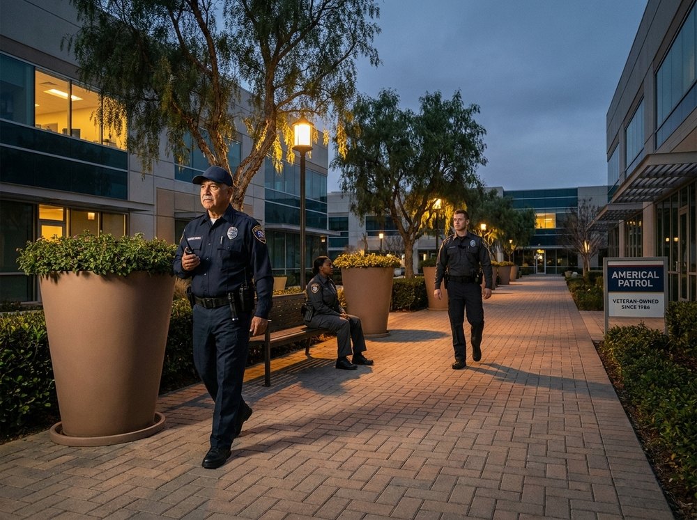 California shopping center walkway, the kind of commercial property Americal Patrol serves
