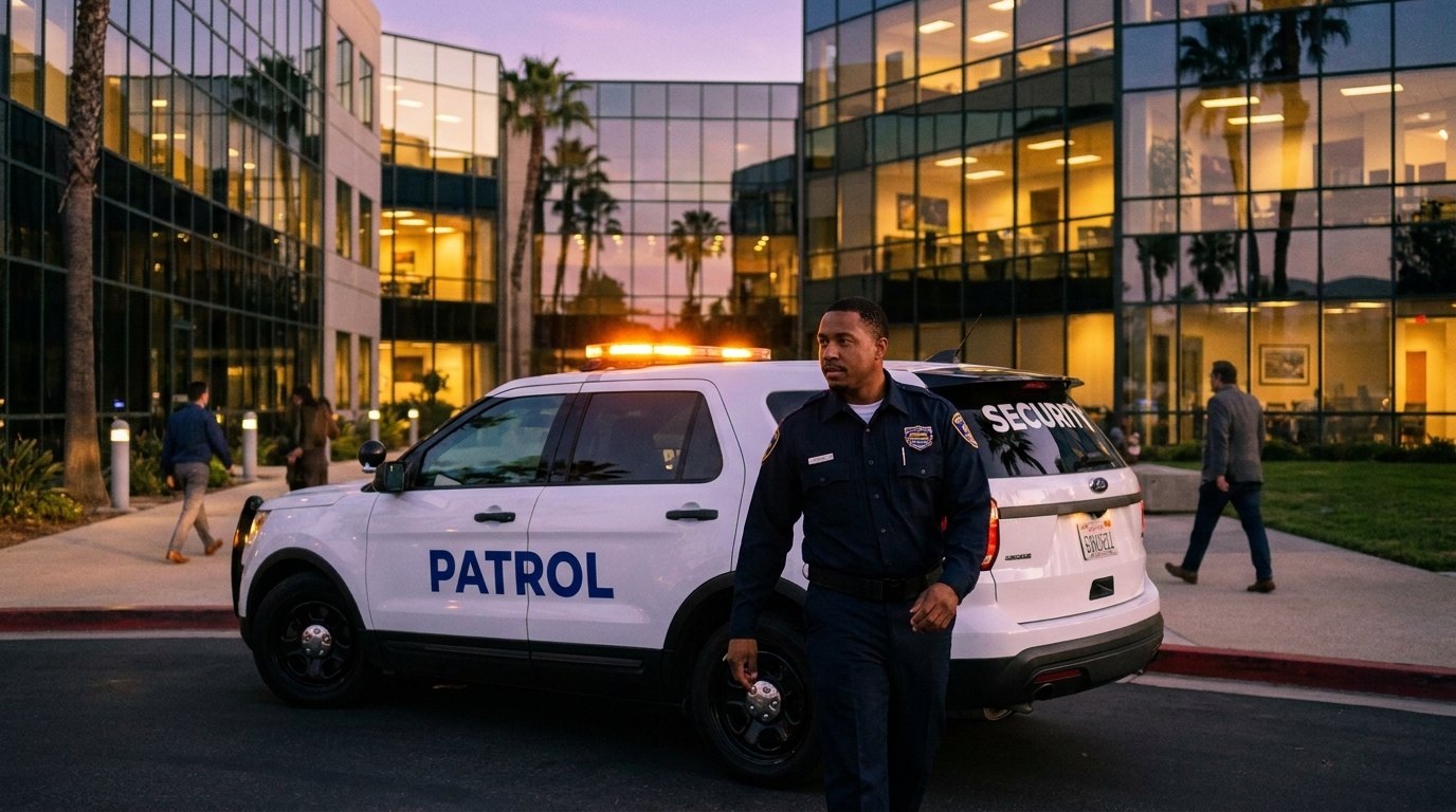 Americal Patrol security officer protecting a Southern California commercial office park
