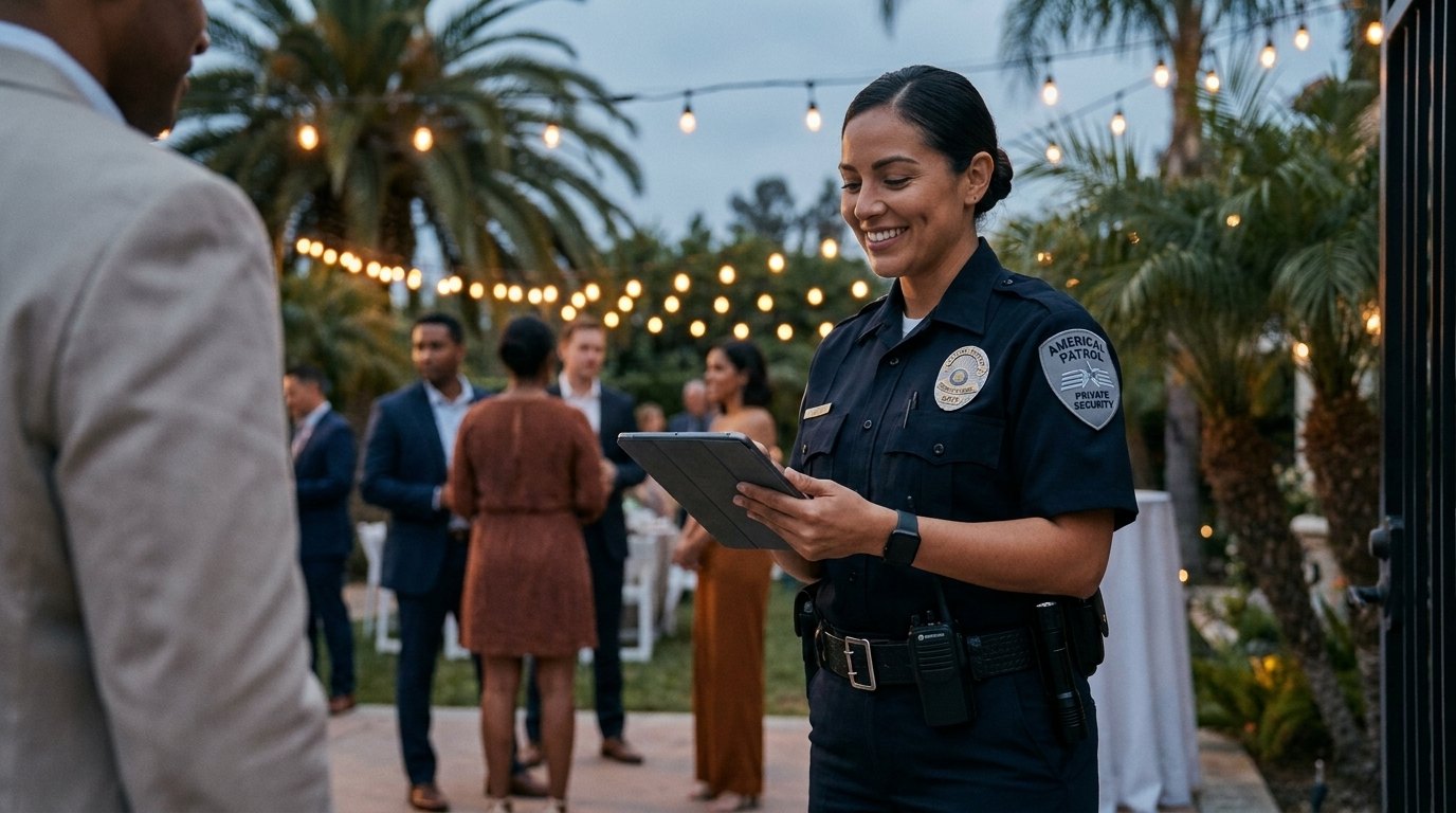 Americal Patrol event security officers managing crowd flow at a Southern California venue